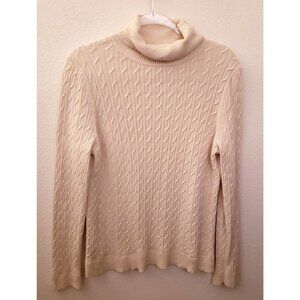 Talbots 100% Cotton Cream Cable Knit Long Sleeve Turtleneck Sweater Size XL EUC